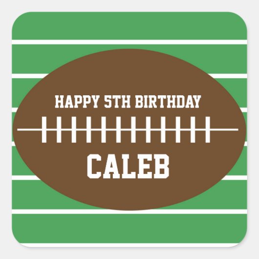 サッカーグリーンストライプのバースデーパーティーステッカー スクエアシール (正面)