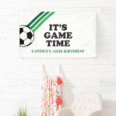 サッカーグリーンストライプゲームタイム誕生日 横断幕 (インサイチュ)