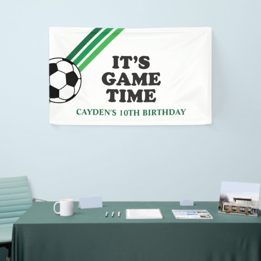 サッカーグリーンストライプゲームタイム誕生日 横断幕 (トレードショー)