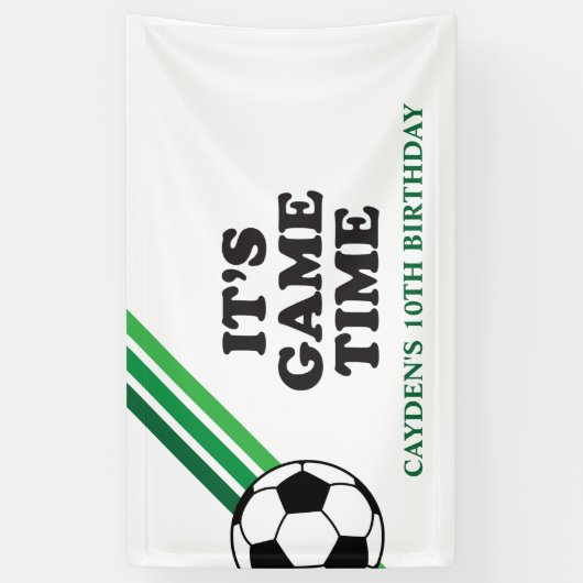 サッカーグリーンストライプゲームタイム誕生日 横断幕 (縦)