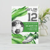サッカーグリーンスポーツボーイジャージー ティーンの誕生日パーティー 招待状 (スタンド正面)