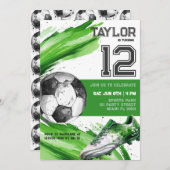 サッカーグリーンスポーツボーイジャージ10代のバースデーパーティー 招待状 (正面/裏面)