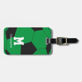 サッカーグリーンモノグラムと名前 ラゲッジタグ (正面横)