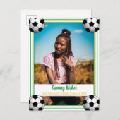 サッカーグリーン&金ゴールド卒業 案内ポストカード (正面/裏面)