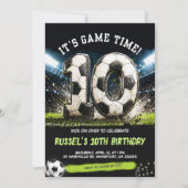 サッカーゲームの時間 10の二桁の誕生日招待状 招待状 (正面)