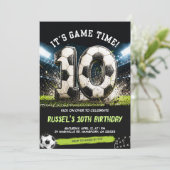 サッカーゲームの時間 10の二桁の誕生日招待状 招待状 (スタンド正面)