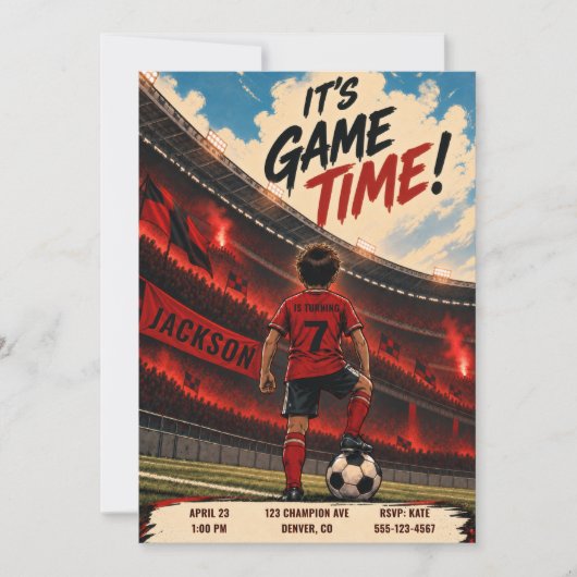 サッカーゲームの誕生日招待状 招待状 (正面)