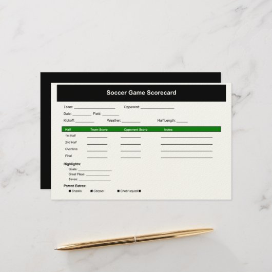 サッカーゲームスコアカードカード 便箋 (正面/裏面インサイチュ)