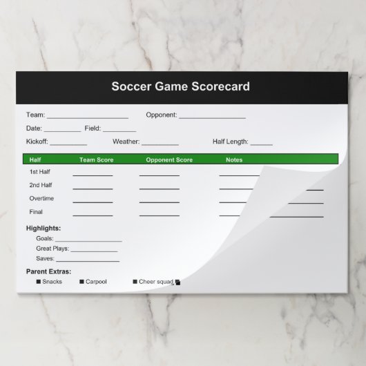 サッカーゲームスコアカード ペーパーパッド (折り畳み)