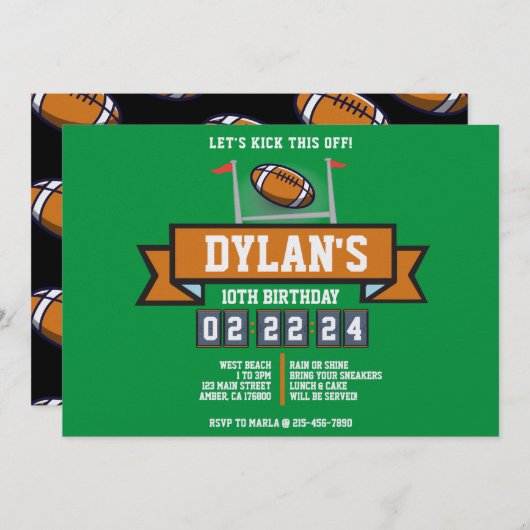 サッカーゲームスポーツ子供の誕生日パーティー 招待状 (正面/裏面)