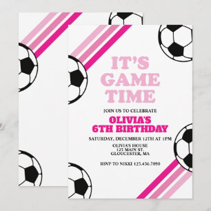 サッカーゲームタイムピンクストライプ誕生日 招待状