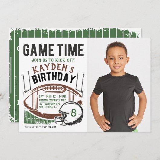 サッカーゲームタイムフォト誕生日招待状 招待状 (正面/裏面)