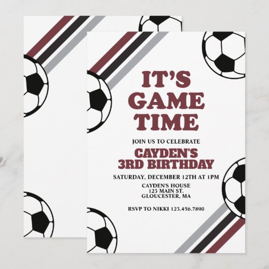 サッカーゲームタイム 誕生日 招待状 (正面/裏面)