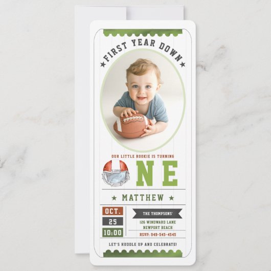 サッカーゲームチケットスポーツフォトボーイ1st誕生日 招待状 (正面)