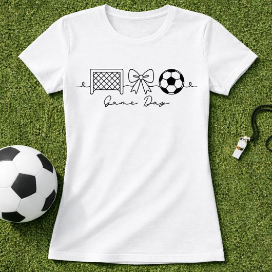 サッカーゲームデー ミニマルなリボン Tシャツ