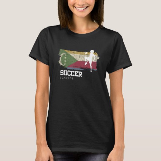 サッカーコモロ国旗サッカー女子サッカー女子 Tシャツ (正面)
