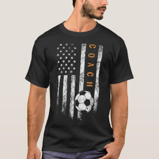 サッカーコーチアメリカ国旗デザインサッカートレーナーC Tシャツ