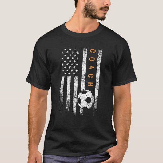 サッカーコーチアメリカ国旗デザインサッカートレーナーC Tシャツ (正面)