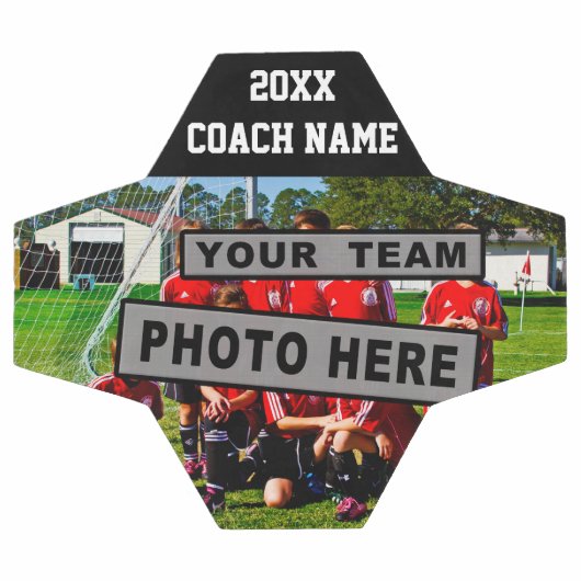 サッカーコーチギフトチーム写真とコーチ名 サッカーボール (フラット)