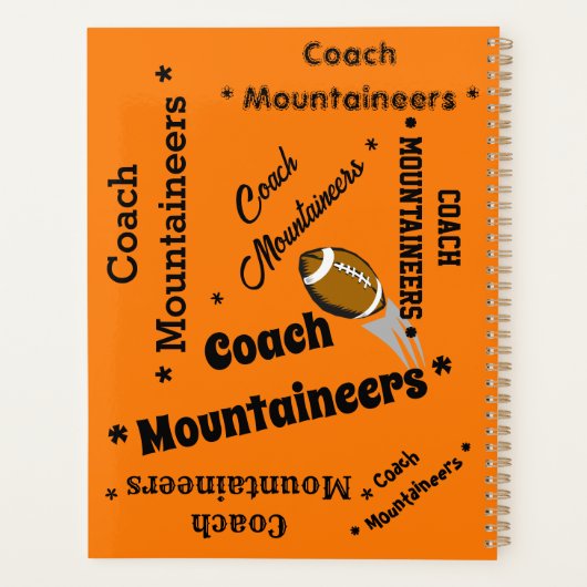 サッカーコーチチームパーソナライズされたオレンジとブラック プランナー手帳 (裏面)