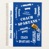 サッカーコーチチームパーソナライズされたブルーとホワイト プランナー手帳 (正面)