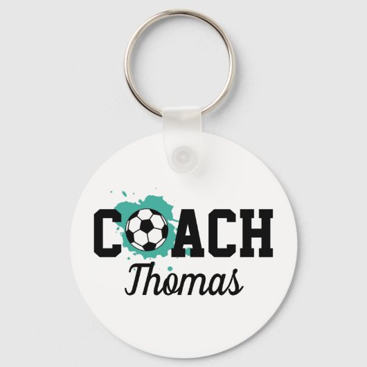 サッカーコーチプレーヤーボール絵を描スプラッシュネームスポーツ キーホルダー (正面)