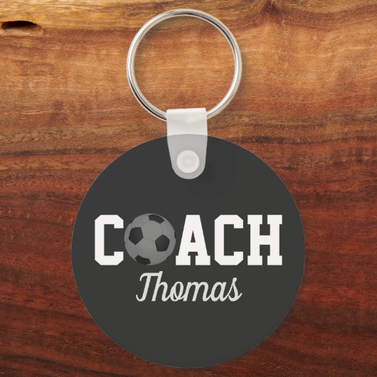 サッカーコーチ名前をカスタムするタイポグラフィ パーソナライズされた キーホルダー (正面)
