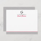 サッカーコーチ赤と黒の文房具ストライプの具 招待状 (正面/裏面)
