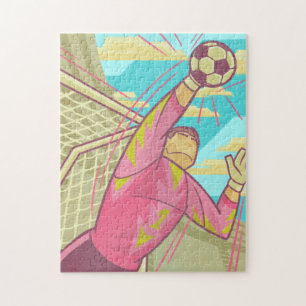 サッカーゴアリーゴールキーパーキーパーレトロイラストレーション ジグソーパズル