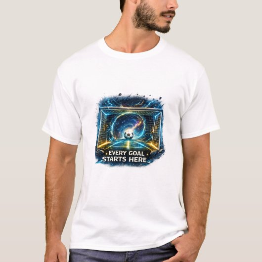 サッカーゴールポータル | Every Goal Starts Here デザイン Tシャツ (正面)