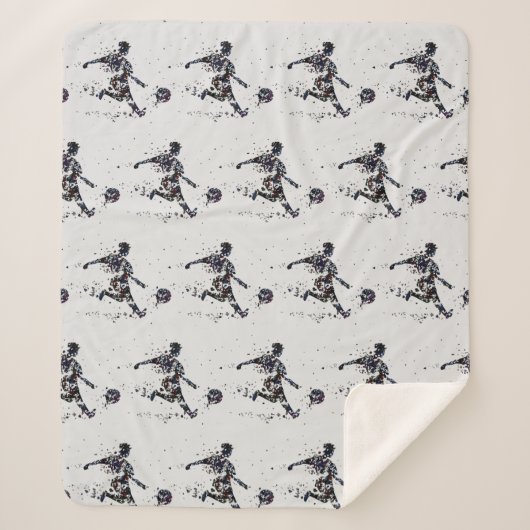 サッカーサッカースポーツグラフィックアートブラックグレー シェルパブランケット (正面)