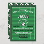 サッカーサッカースポーツ1歳誕生日パーティー 招待状 (正面/裏面)