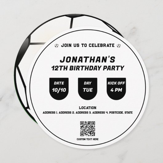 サッカーサッカーテーマ誕生日パーティーイベント 招待状 (正面/裏面)