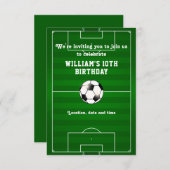 サッカーサッカーフィールドカスタム誕生日招待状 (正面/裏面)