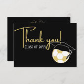 サッカーサッカーブラック金ゴールド卒業ボールキャップ サンキューカード (正面/裏面)