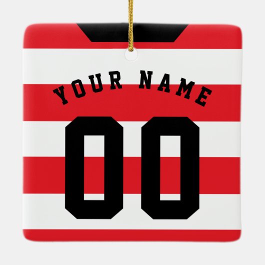 サッカーサッカーラグビージャージー名番号テンプレート セラミックオーナメント (裏面)