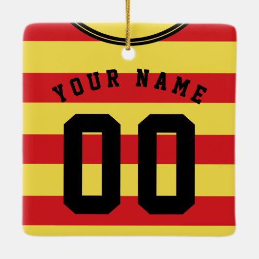 サッカーサッカーラグビージャージー名番号テンプレート セラミックオーナメント (裏面)