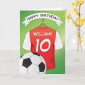 サッカーサッカーレッドシャツカスタムスポーツ誕生日 カード (黄色い花)