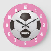 サッカーサッカー名前をカスタムするピンク ラージ壁時計 (正面)