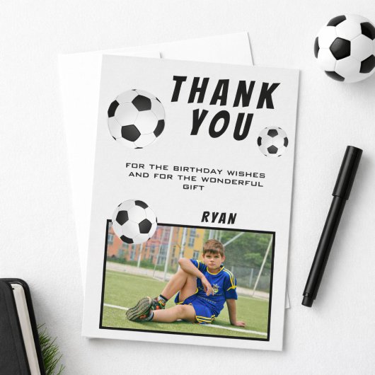 サッカーサッカー感謝誕生日写真カード サンキューカード
