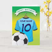 サッカーサッカー淡い色のブルーシャツスポーツ誕生日 カード (黄色い花)