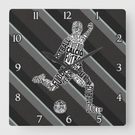 サッカーサッカー言語時計 スクエア壁時計