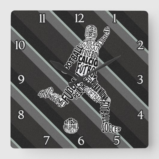 サッカーサッカー言語時計 スクエア壁時計 (正面)