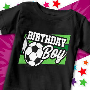サッカーサッカー誕生日パーティー子供の誕生日ボーイ ベビーTシャツ