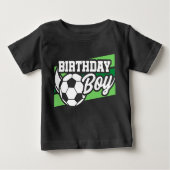 サッカーサッカー誕生日パーティー子供の誕生日ボーイ ベビーTシャツ (正面)