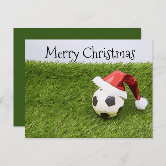 サッカーサンタ付きサッカークリスマスホリデーカード シーズンカード (正面/裏面)