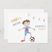 サッカーシンプルの誕生日5歳の男の子スポーツパーティー 案内ポストカード (正面/裏面)