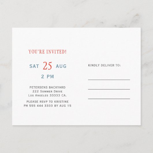 サッカーシンプルの誕生日5歳の男の子スポーツパーティー 案内ポストカード (裏面)