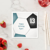 サッカーシンプルボール女の子の男の子の誕生日ティール（緑がかった色）ブラック スタンダードカクテルナプキン (インサイチュ)