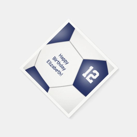 サッカーシンプルボール女の子の男の子の誕生日ブルー スタンダードカクテルナプキン (角)